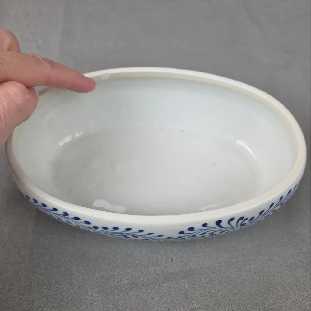 Vintage Blue & White Porcelain Swan Covered Bowl Trinket Box